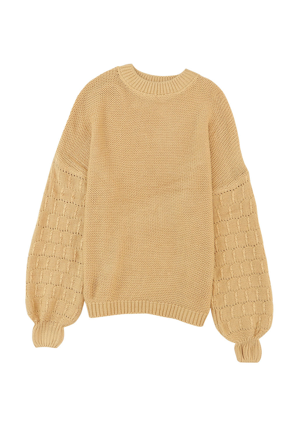 Khaki Casual Hollowed Long Sleeve Knit Sweater