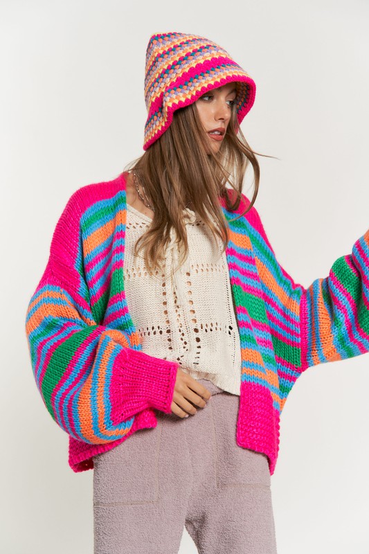 Chunky Knit Multi-Striped  Cardigan