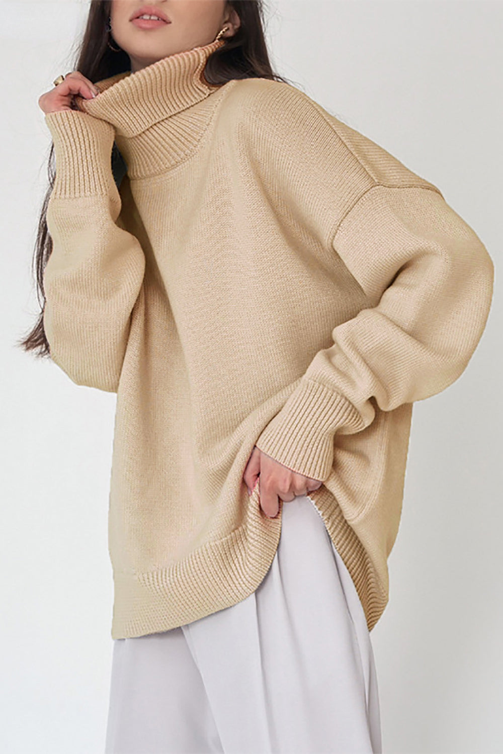 Turtle Neck Dropped Shoulder Sweater