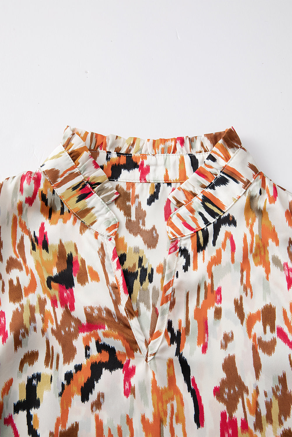 Multicolor Abstract Print 3/4 Puff Sleeve Ruffle Blouse