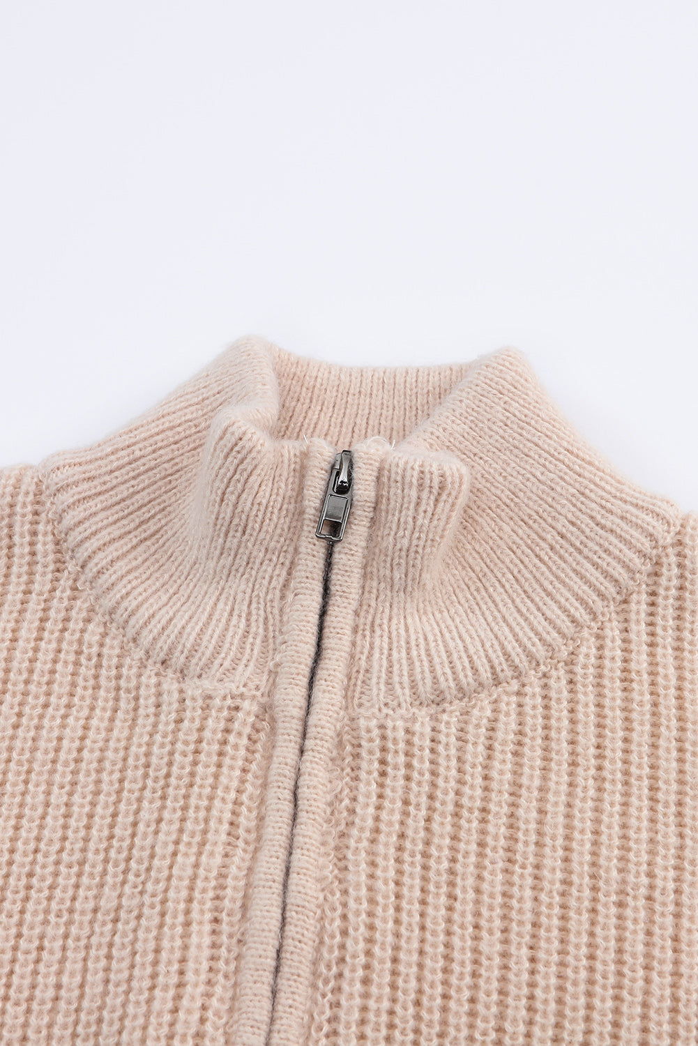 Apricot Stripes Print Quarter Zip Collared Knit Sweater