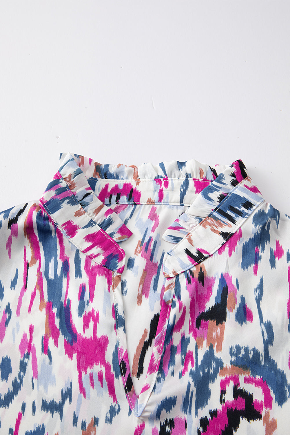 Multicolor Abstract Print 3/4 Puff Sleeve Ruffle Blouse