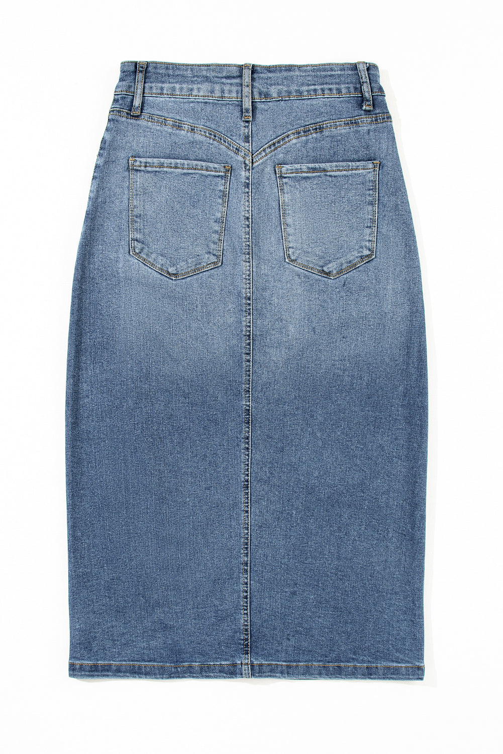 Sky Blue 4 Patch Pockets Front Slit Denim Skirt