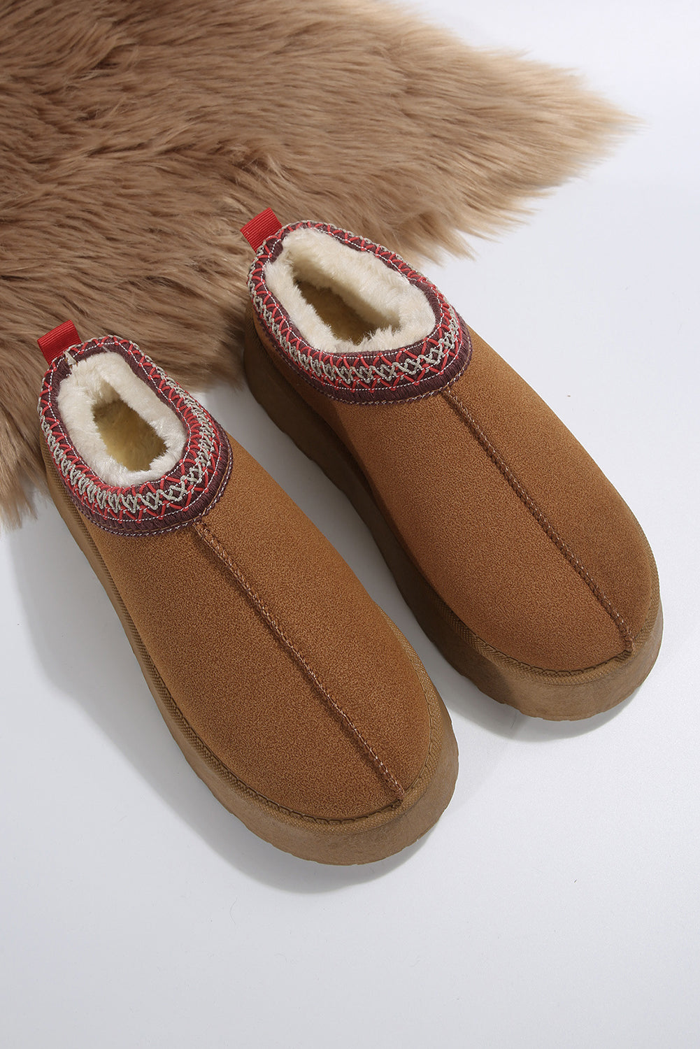 Chestnut Suede Contrast Print Plush Lined Slippers