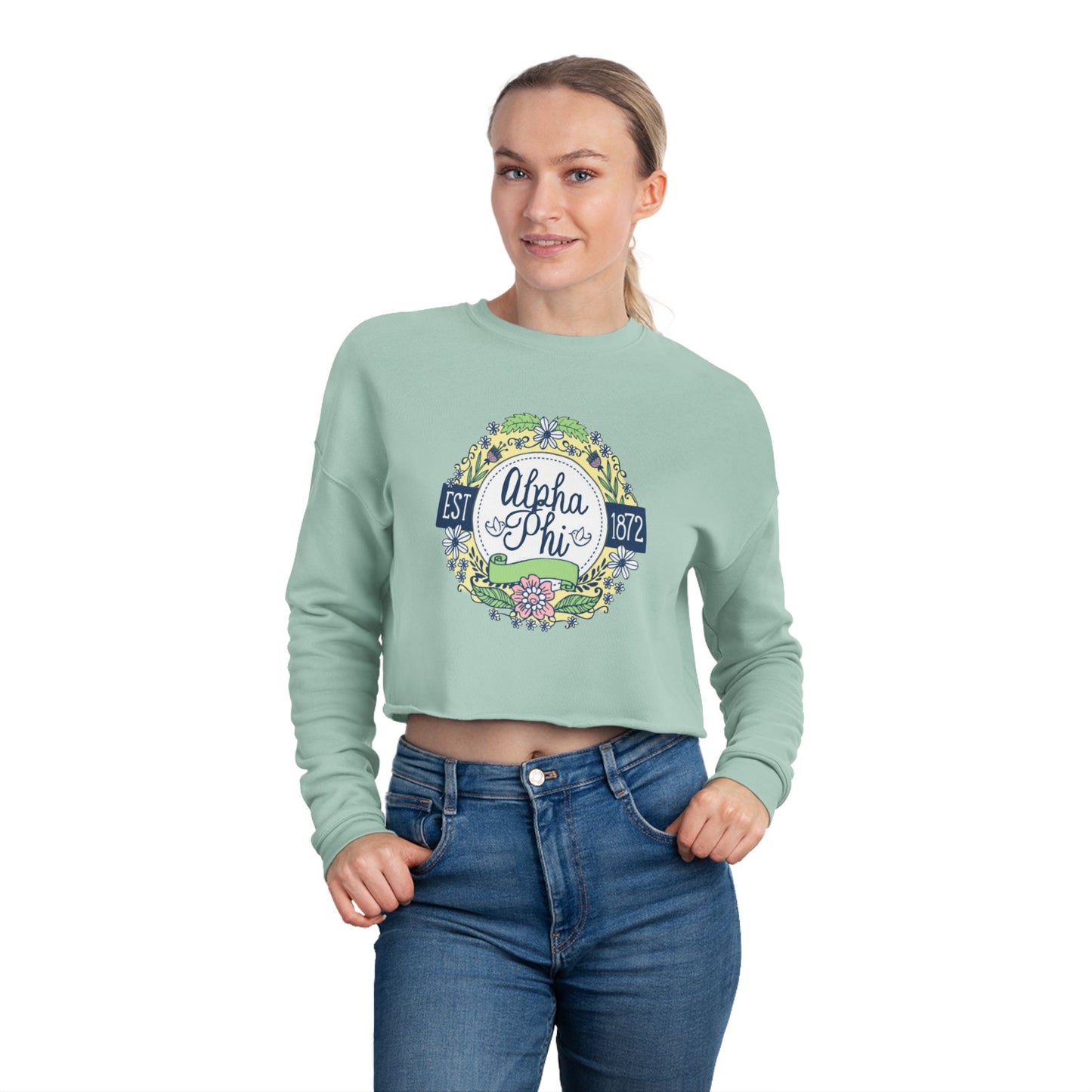 ALPHA PIE Floral Circle Women's Cropped Sweatshirt