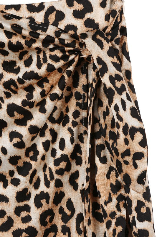 Wild Satin leopard tie skirt