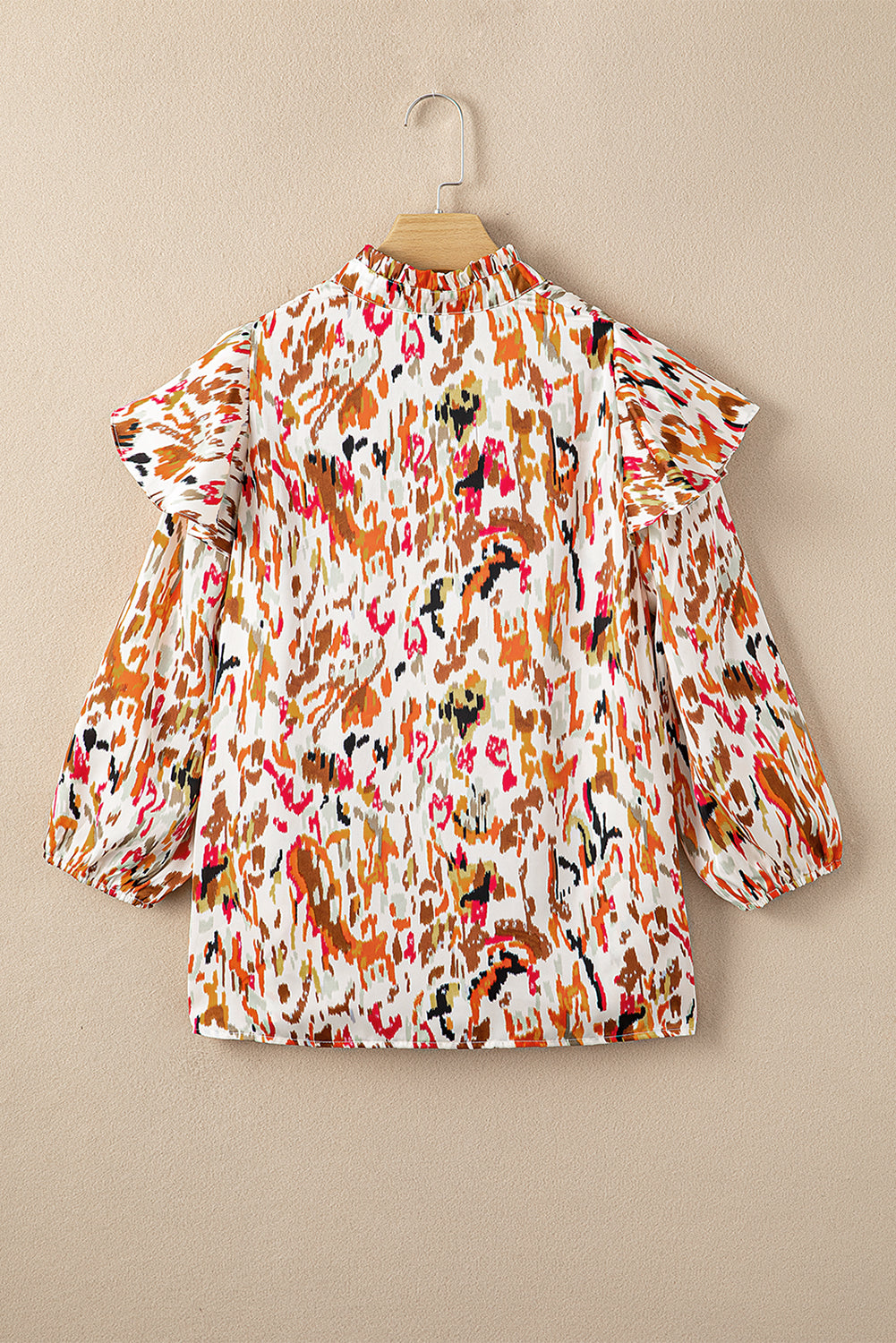 Multicolor Abstract Print 3/4 Puff Sleeve Ruffle Blouse