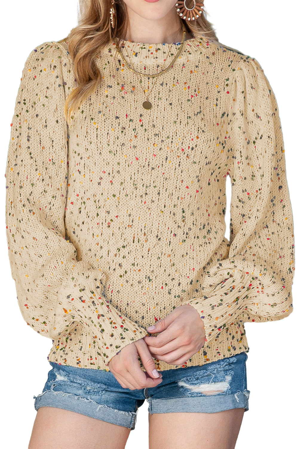 Flaxen Dot Print Long Sleeve Knitted Sweater