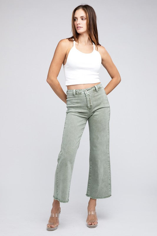 Acid Wash Frayed Cutoff Hem Straight Jeans: Multiple Colors