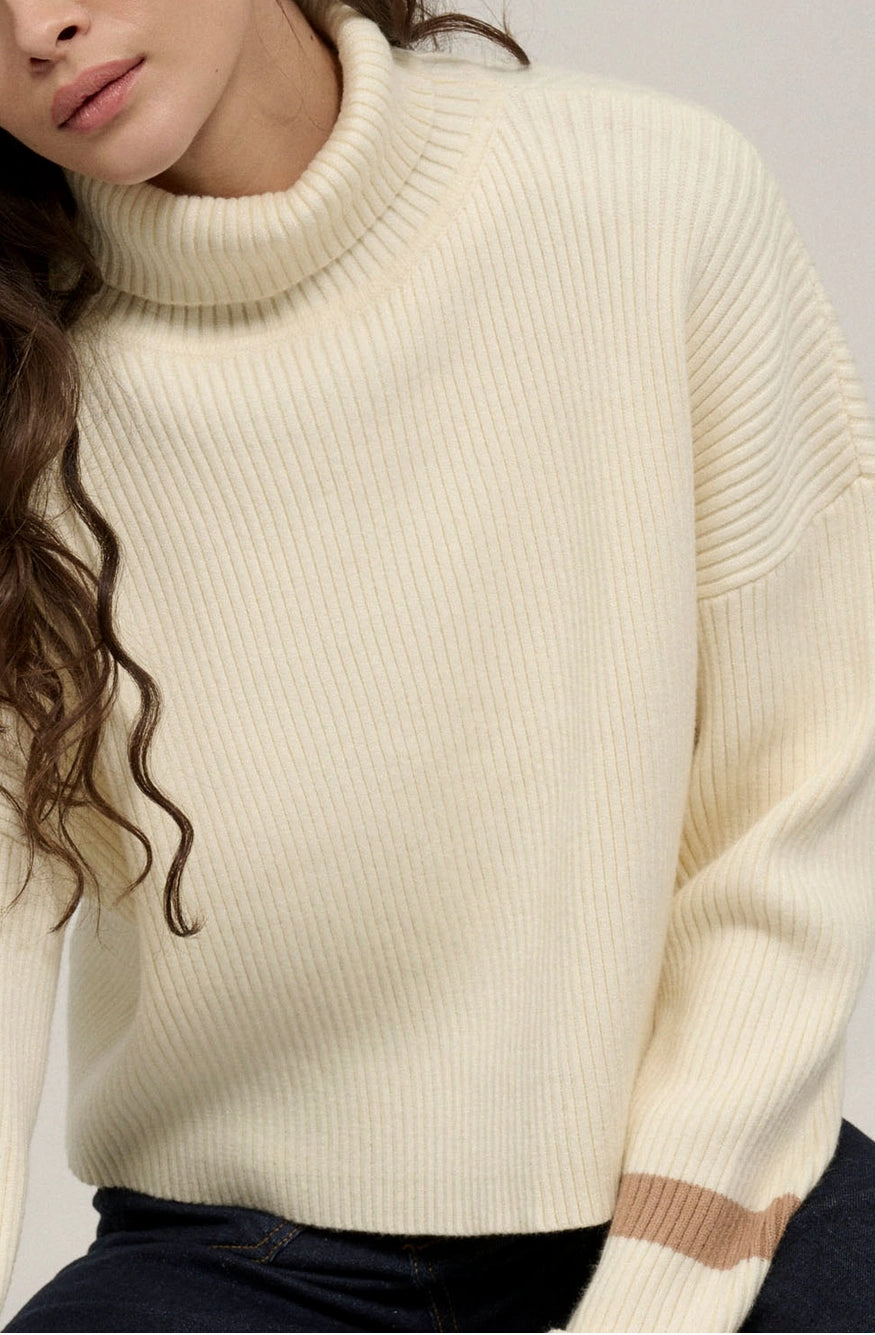 Solid Rib Knit High Neck Long Sleeve Sweater Top