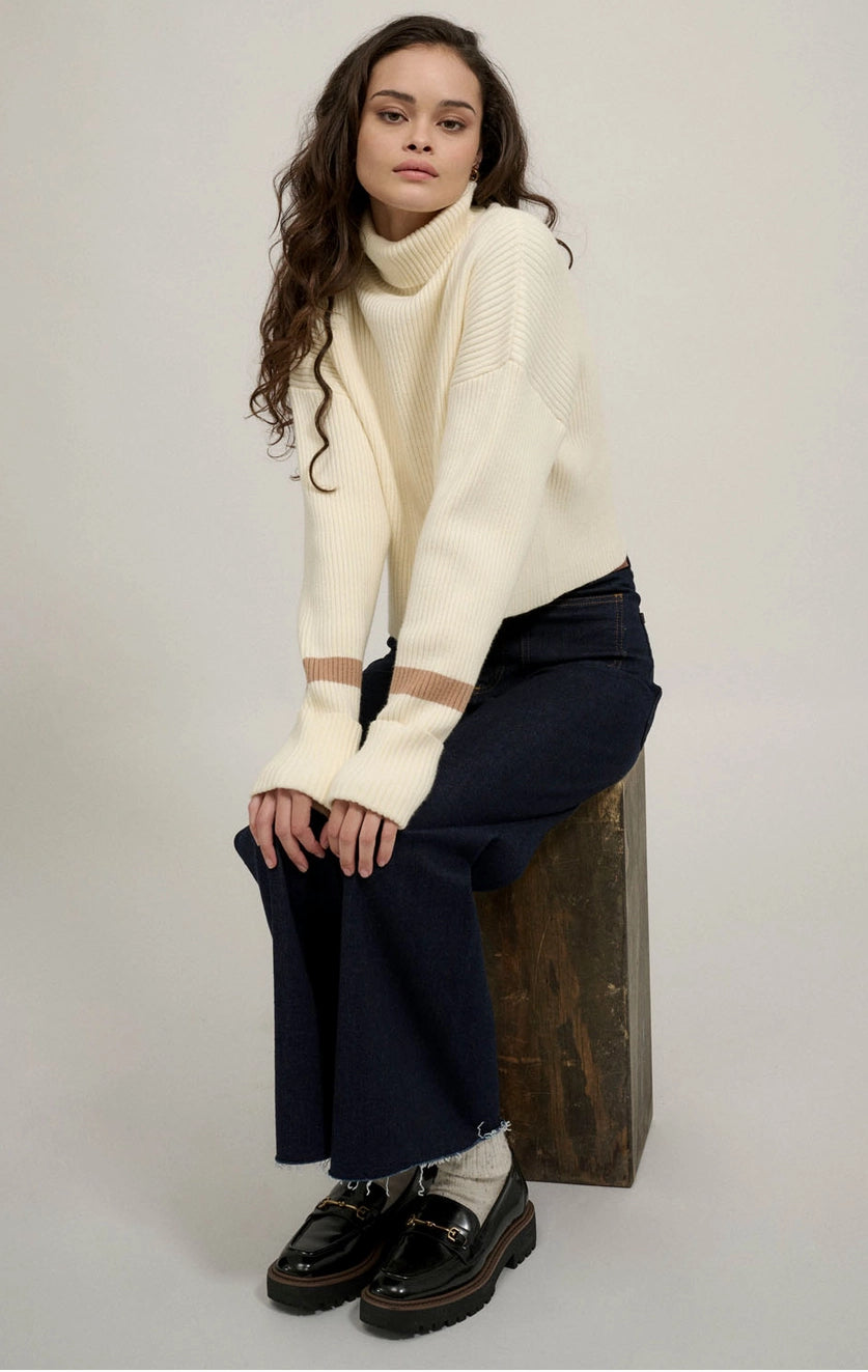 Solid Rib Knit High Neck Long Sleeve Sweater Top