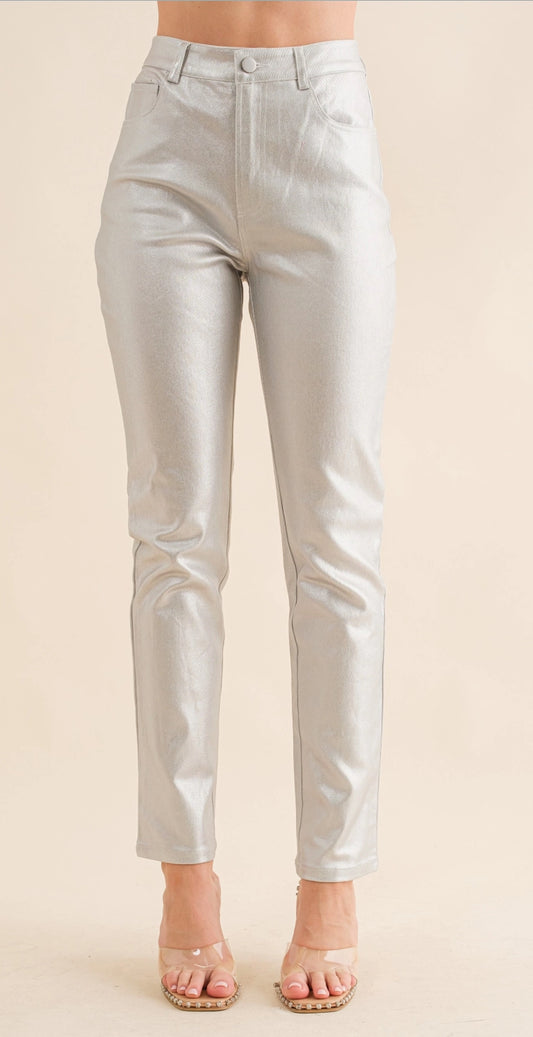 Metallic High-Rise Ankle Jeans