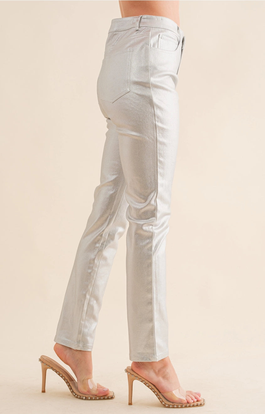 Metallic High-Rise Ankle Jeans