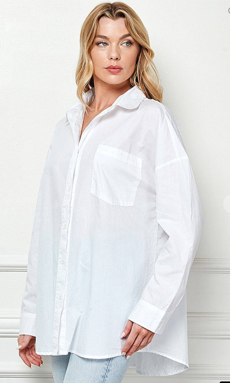 OverSize White Button down Poplin Shirt