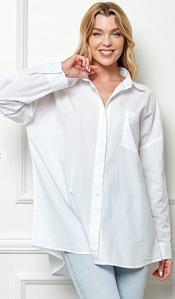 OverSize White Button down Poplin Shirt