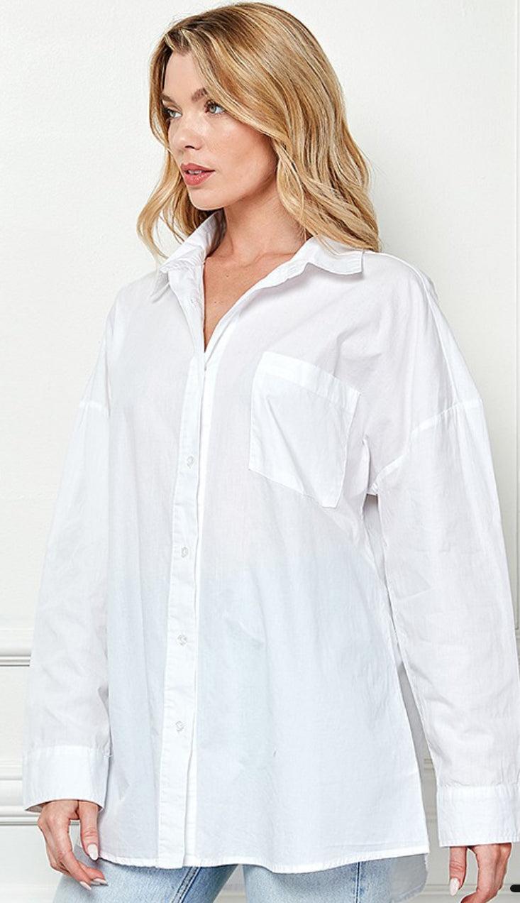 OverSize White Button down Poplin Shirt