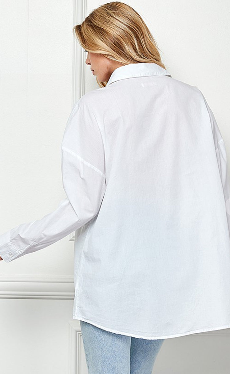 OverSize White Button down Poplin Shirt