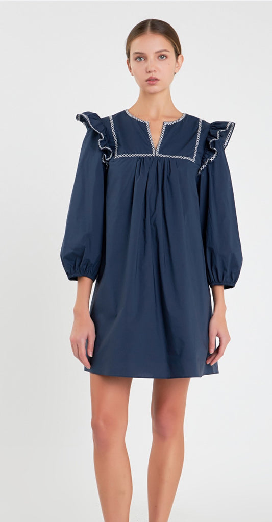 Blair Navy Embroidered Mini Dress