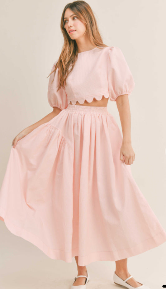 AMABLE PREMIUM PUFF SLEEVE CROP TOP AND SKIRT SET