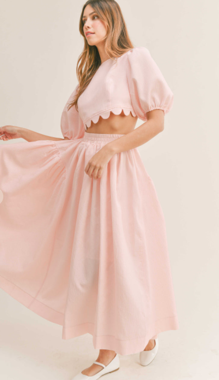 AMABLE PREMIUM PUFF SLEEVE CROP TOP AND SKIRT SET