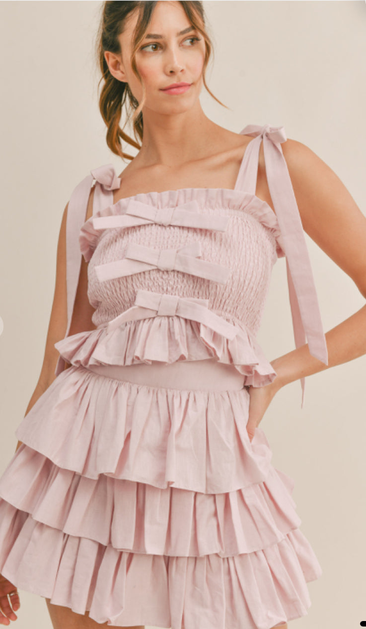 AMABLE PREMIUM RIBBON SMOCKED TOP AND SKIRT SET