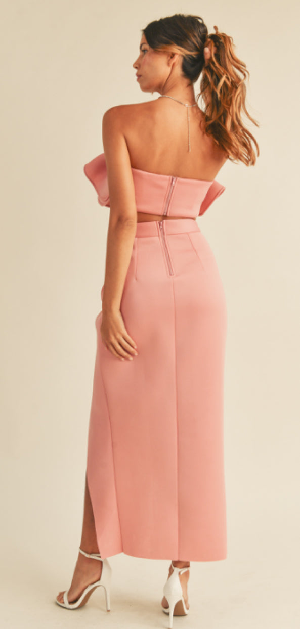 SCUBA RUFFLE TUBE TOP AND SLIT MAXI SKIRT SET