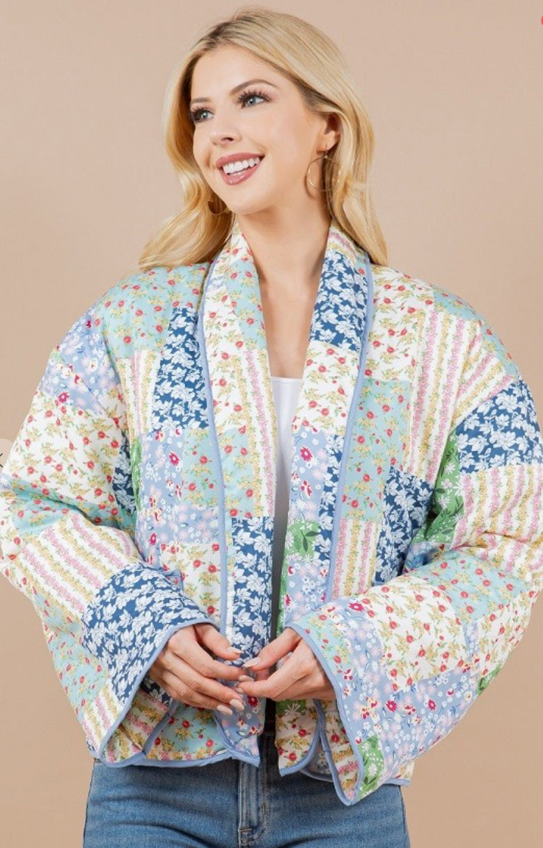 FLORAL PATCHWORK PRINT SHWAL COLLAR JACKET