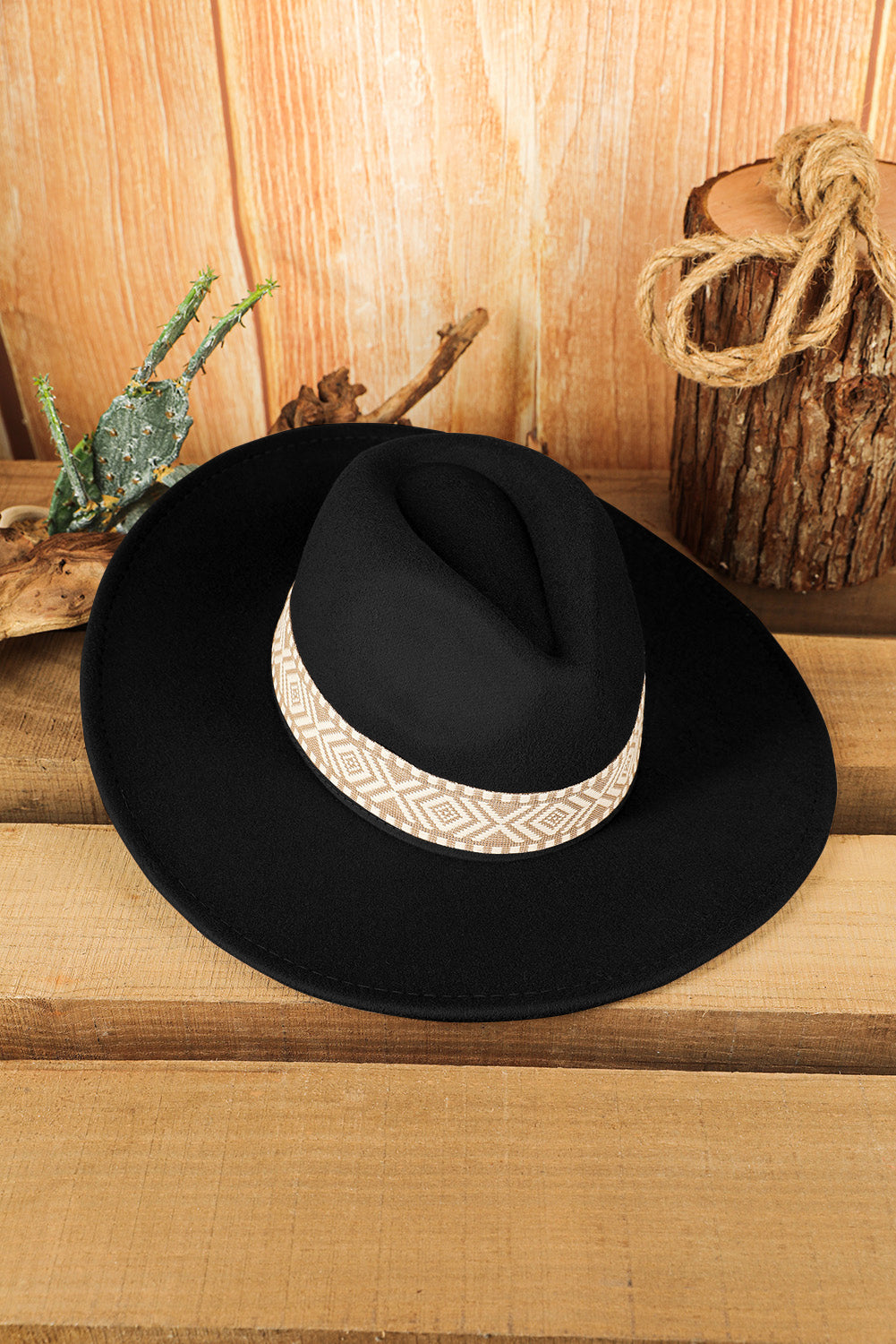 Brown Western Patchwork Flat Brim Cowboy Woven Hat