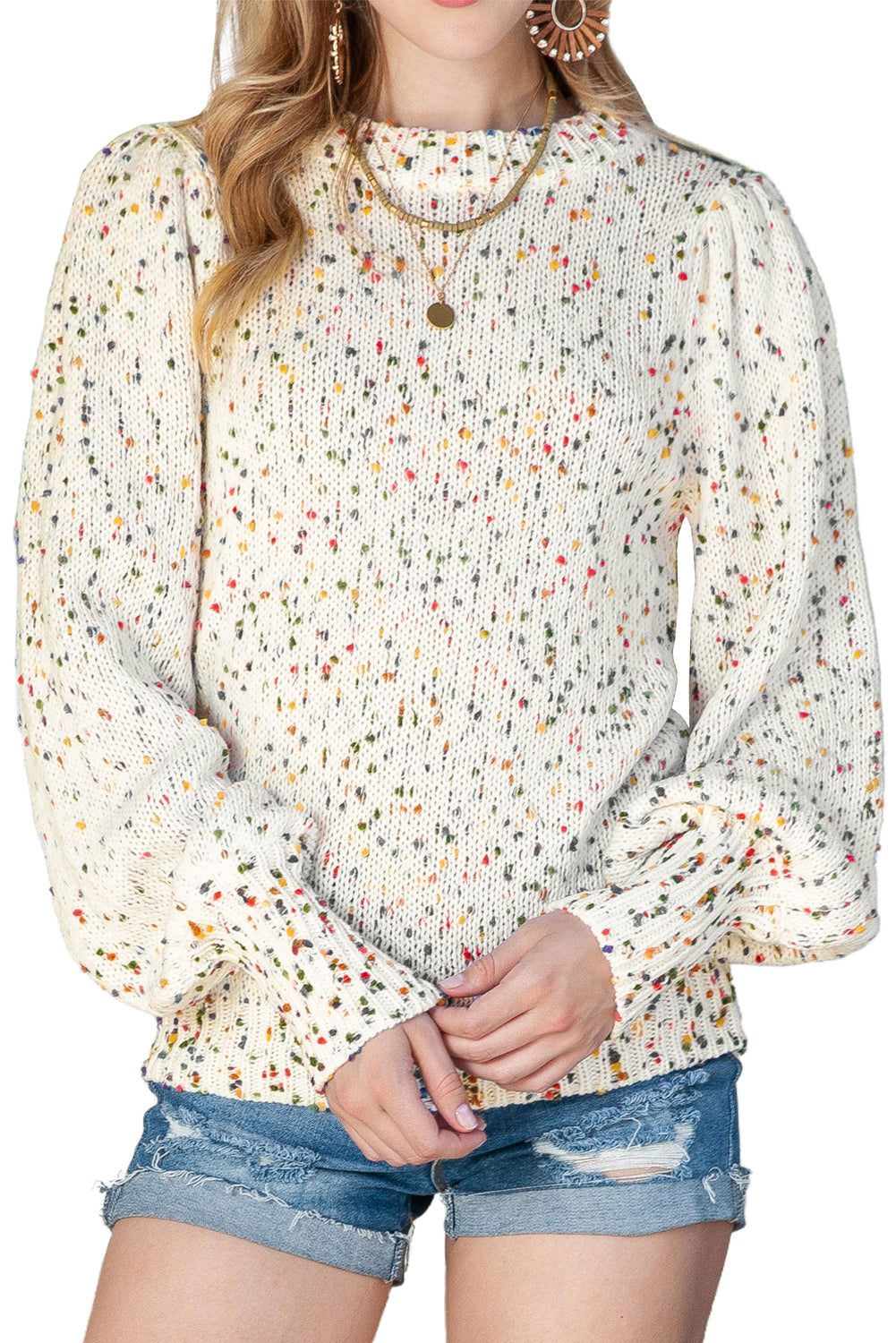 Flaxen Dot Print Long Sleeve Knitted Sweater