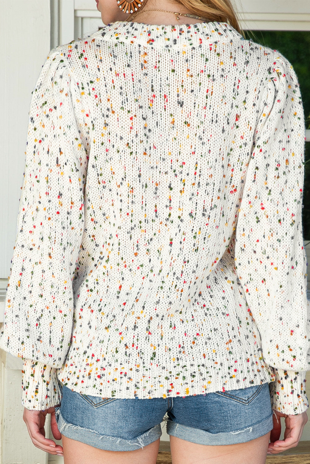 Flaxen Dot Print Long Sleeve Knitted Sweater