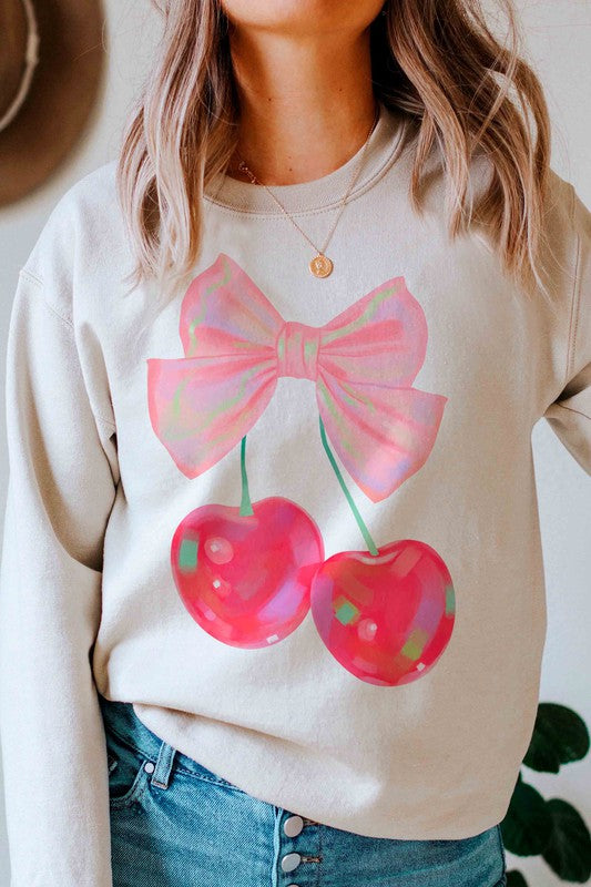 RETRO CHERRY WITH RIBBON Valentine Graphic Sweatshirt