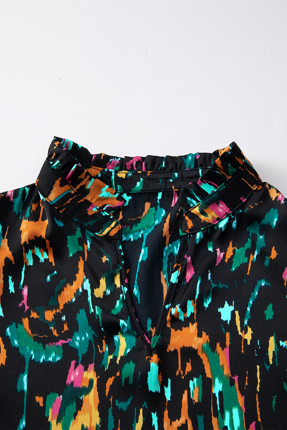 Multicolor Abstract Print 3/4 Puff Sleeve Ruffle Blouse