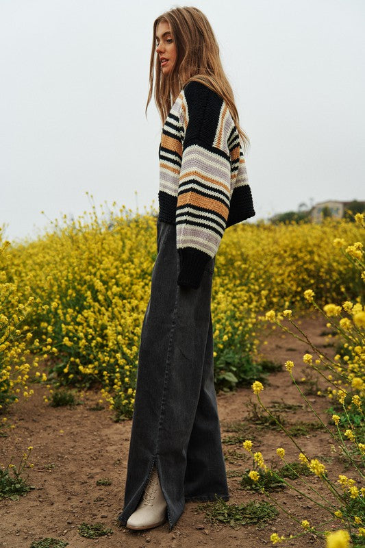 Chunky Knit Multi-Striped  Cardigan