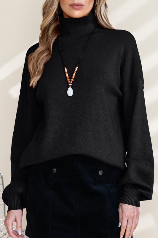 Work It Girl Black Turtleneck Bubble Sleeve Sweater