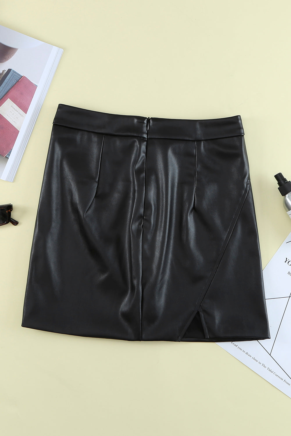 Black Zipper High Waisted Faux Leather Mini Skirt