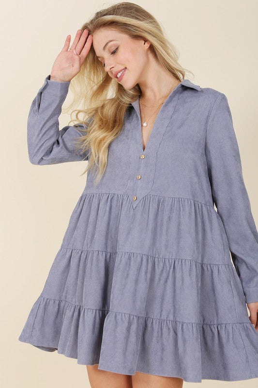 Blue Baby Corduroy Tiered Dress