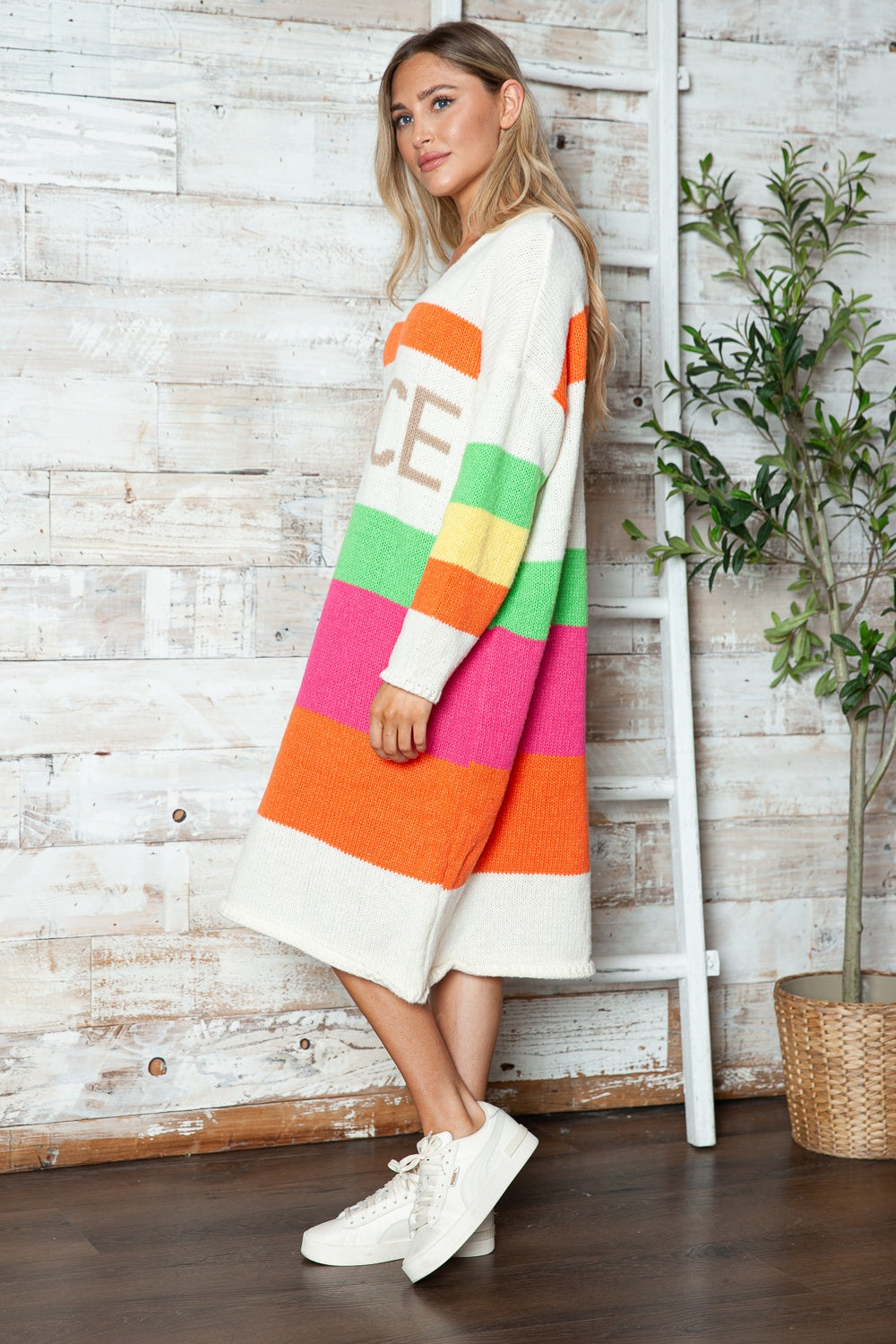 Color Block V-Neck Long Sleeve Sweater Dress