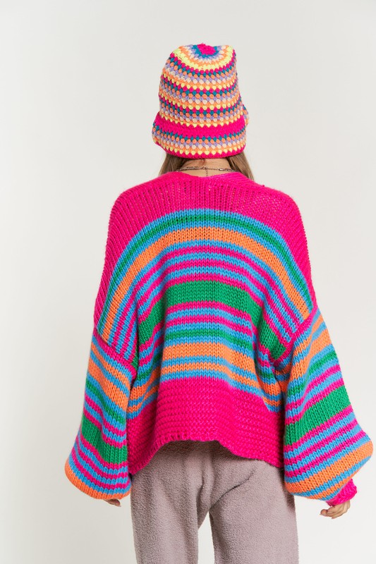 Chunky Knit Multi-Striped  Cardigan