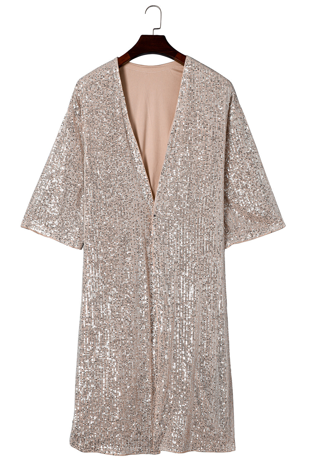 Apricot Sequin 3/4 Sleeve Open Front Duster