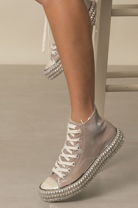 CHANTEL MINK HIGH TOP STUDS SNEAKERS