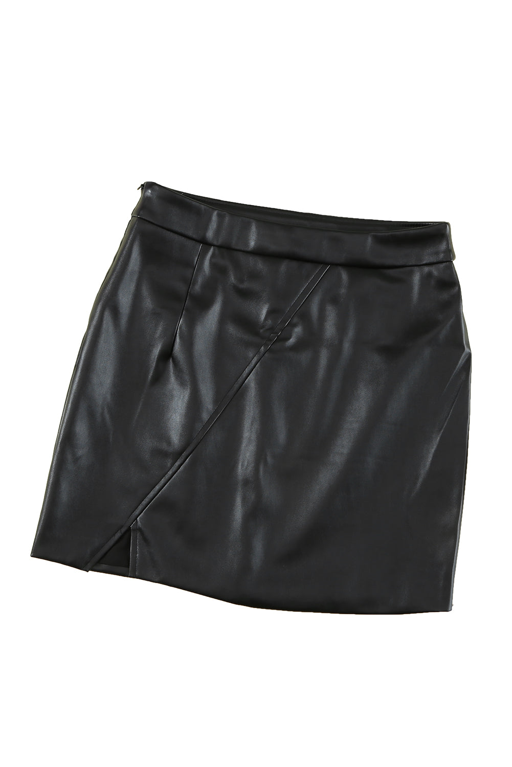 Black Zipper High Waisted Faux Leather Mini Skirt