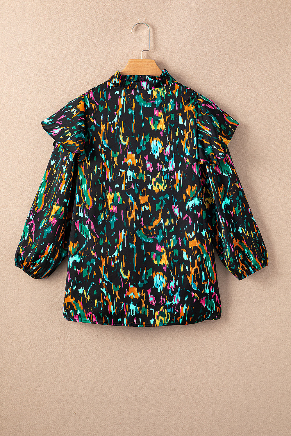 Multicolor Abstract Print 3/4 Puff Sleeve Ruffle Blouse