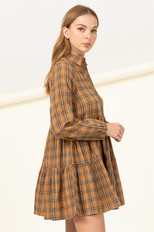 Effortless Love Plaid Print Babydoll Dress