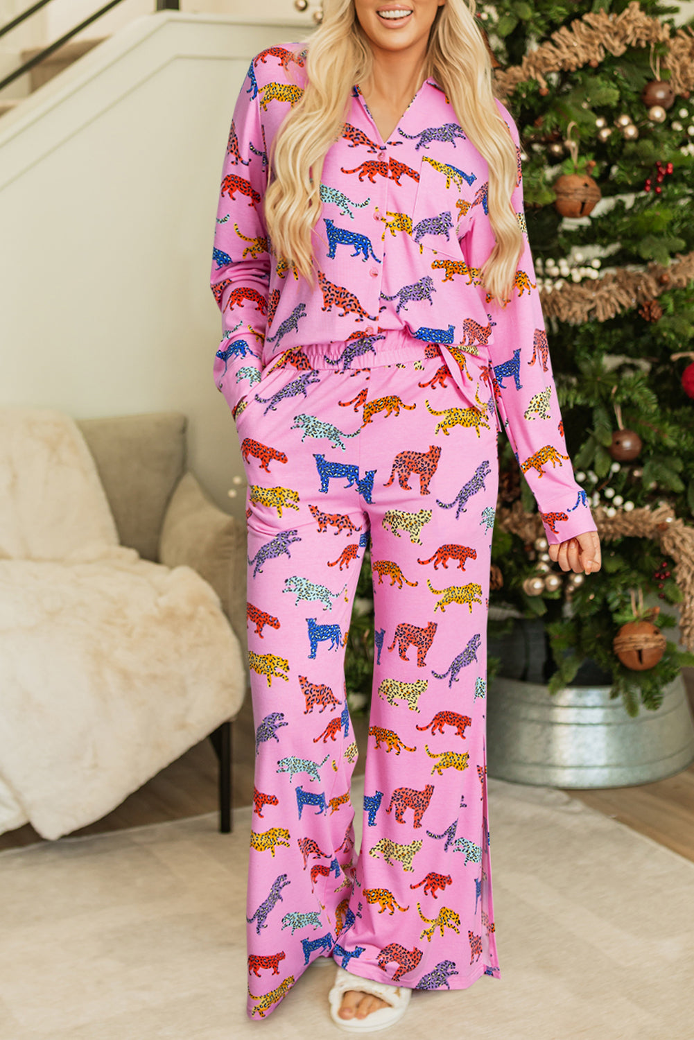 Pink Cheetah Print Pajama Set