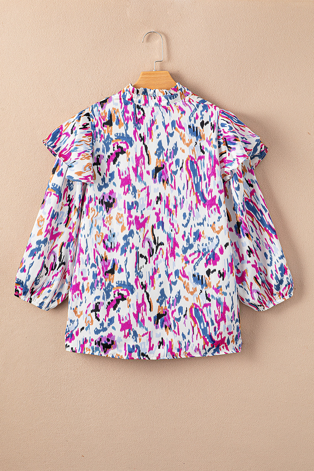 Multicolor Abstract Print 3/4 Puff Sleeve Ruffle Blouse