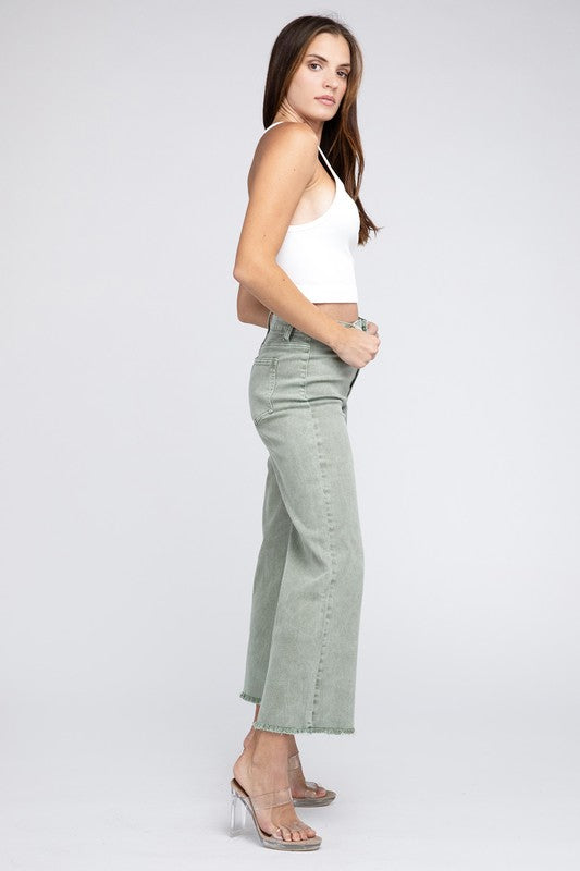 Acid Wash Frayed Cutoff Hem Straight Jeans: Multiple Colors