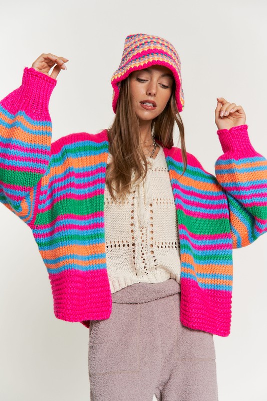 Chunky Knit Multi-Striped  Cardigan