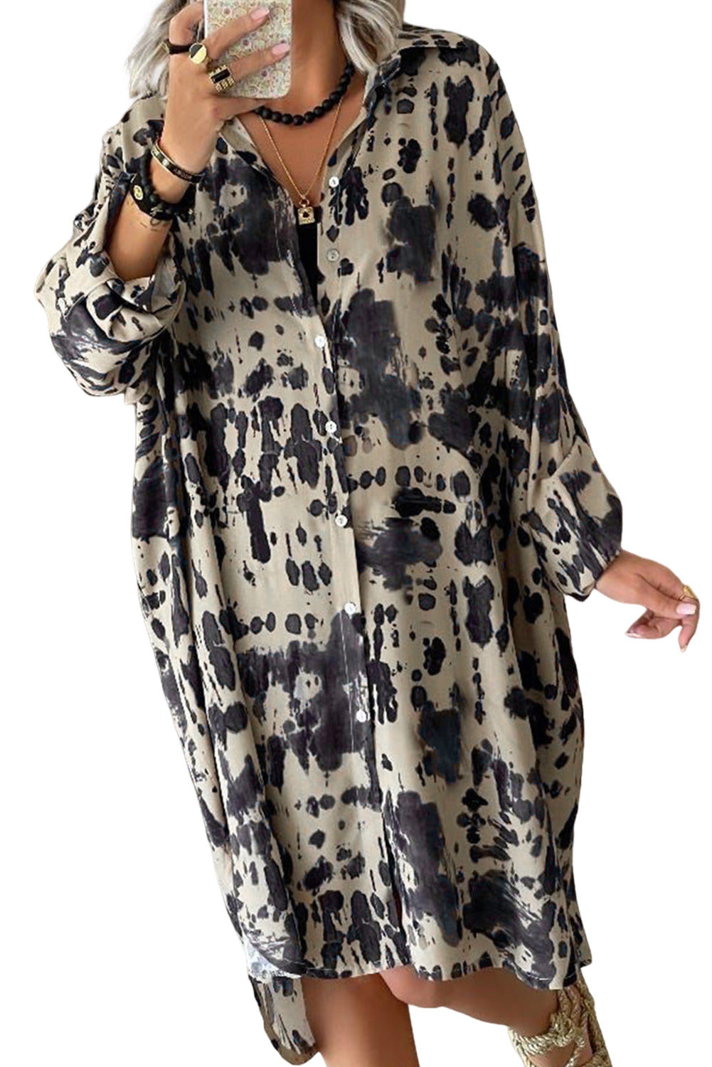 Apricot Tie Dye Oversized High Low Shirt Dress