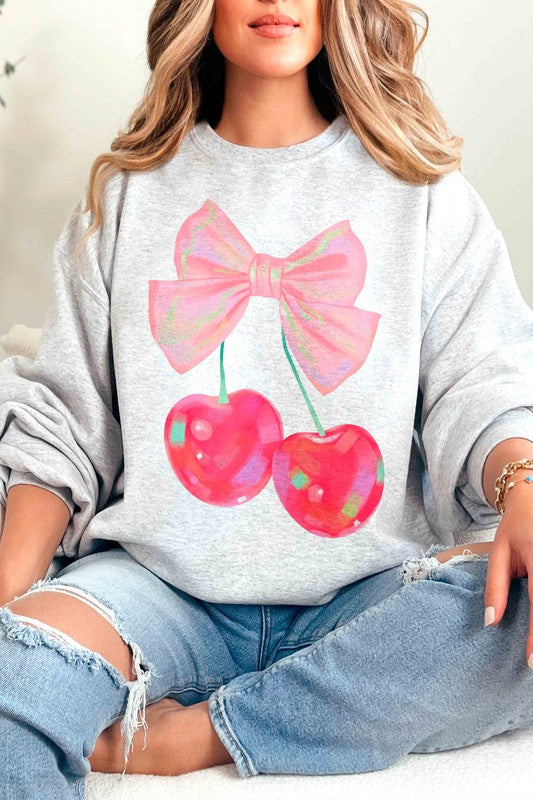 RETRO CHERRY WITH RIBBON Valentine Graphic Sweatshirt