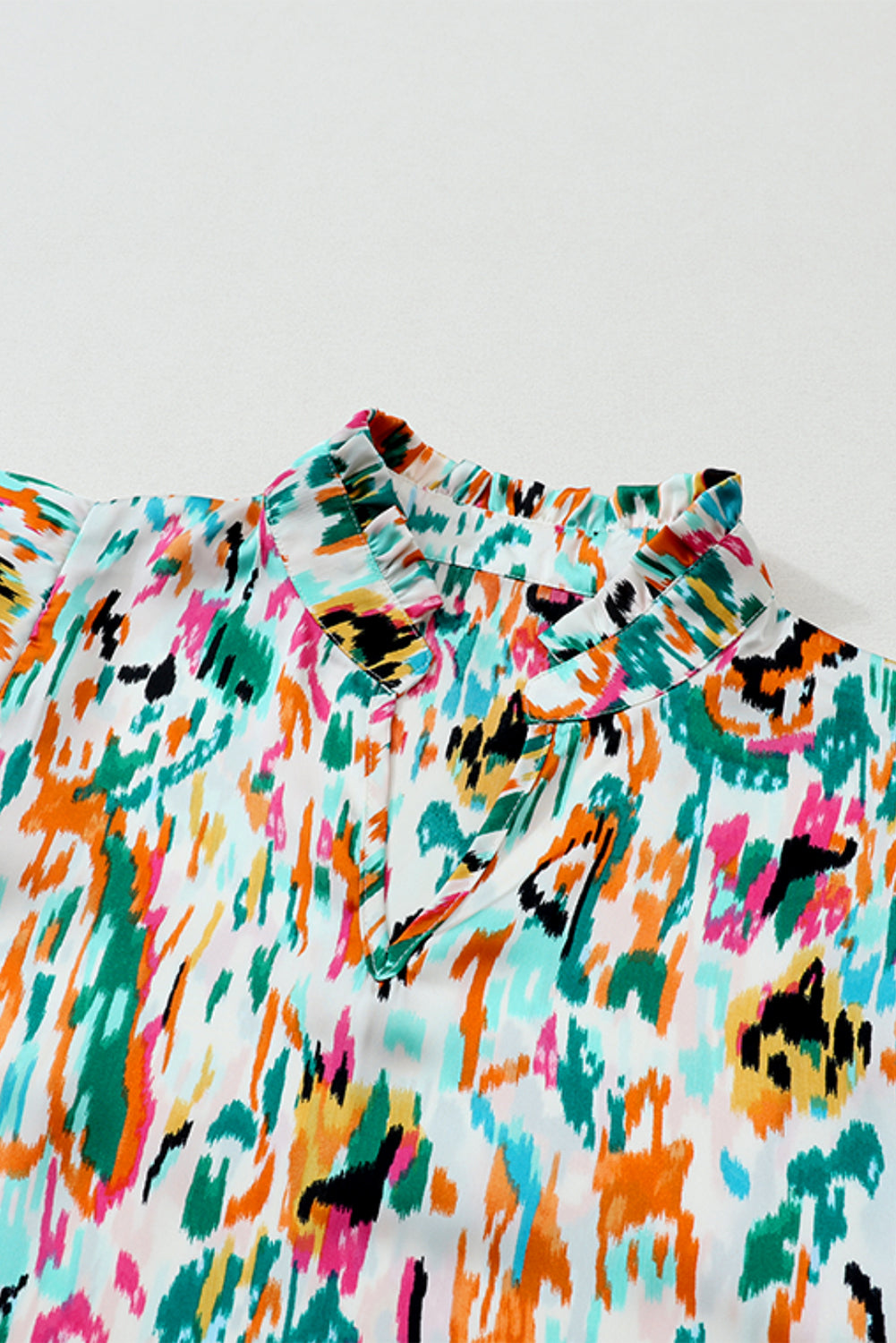 Multicolor Abstract Print 3/4 Puff Sleeve Ruffle Blouse